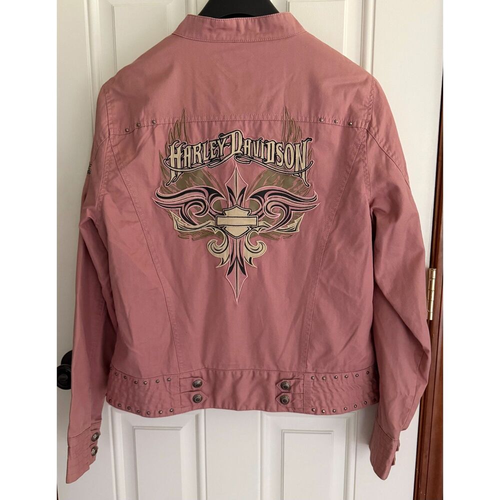 Vtg Harley Davidson Women's Pink/Mauve Studded Jacket Size L 97461-VM Y2K Biker
